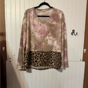 NWOT Tie-Dye and Leopard Print Women's Top Sz 1x